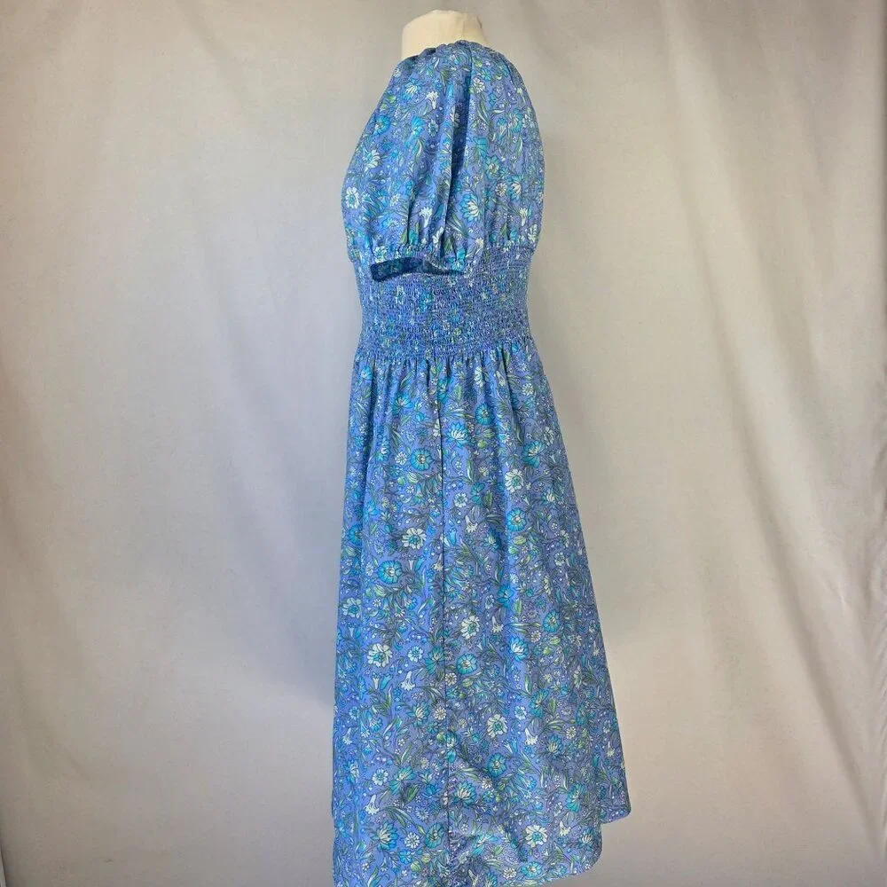 J.Crew Floral Provence Midi Dress With Smocked Waist & Puff Sleeves 100% Cotton
